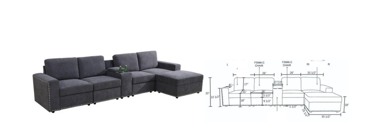 F5996#4 Dark Gray Corduroy Sectional