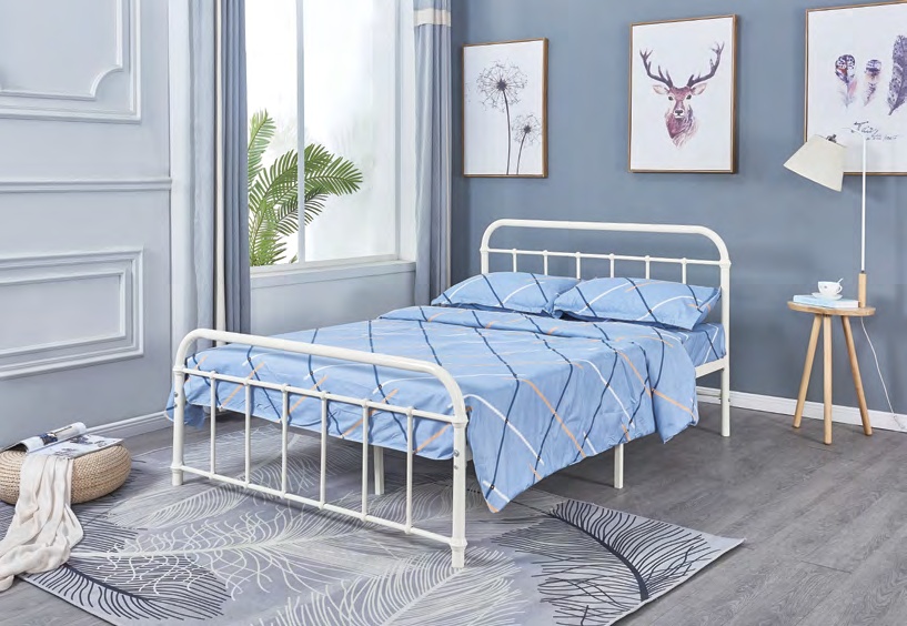 7203 White Metal Platform Bed (T / F / Q)