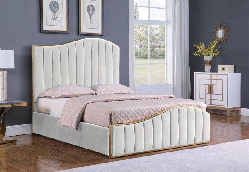 7402Q-WH White Upholstered Platform Bed