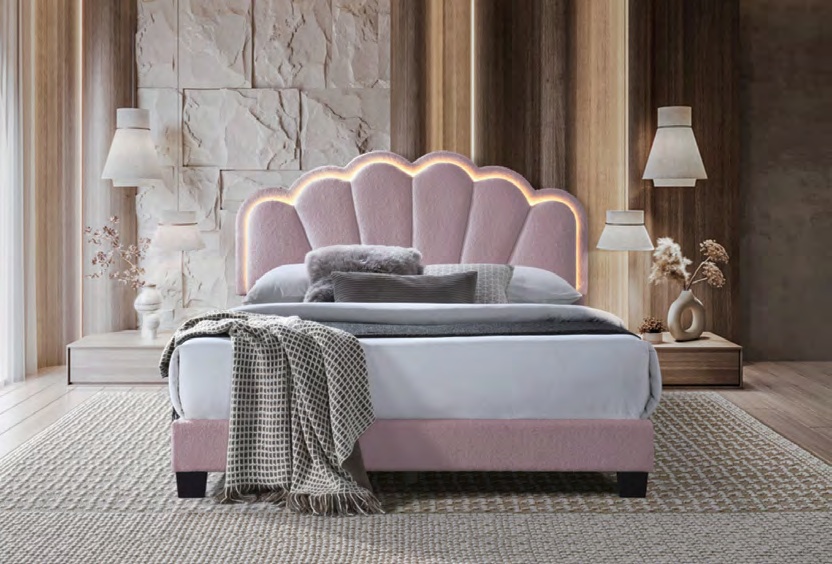 7602-PINK Modern LED Platform Bed (Pink)