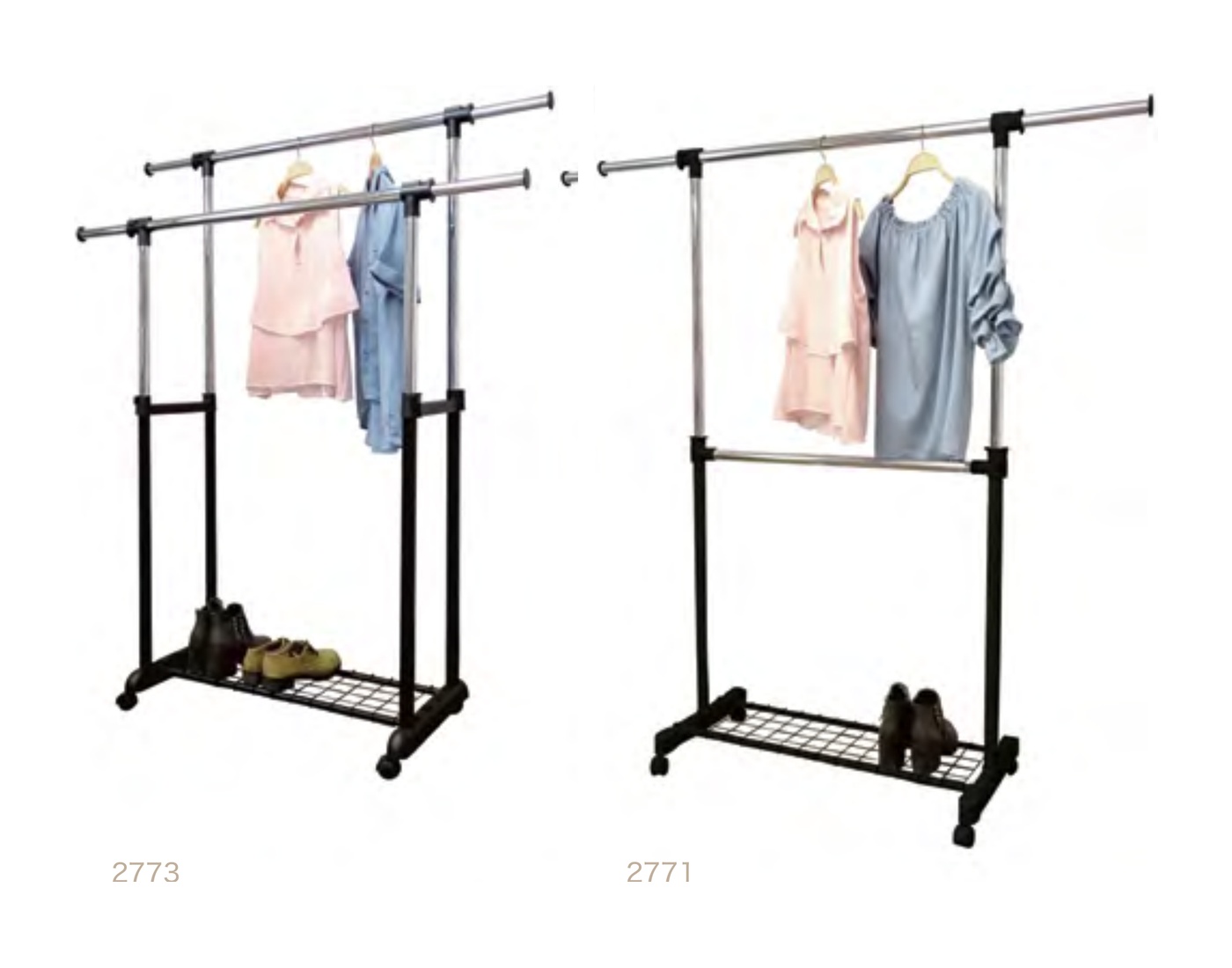 2773 Double Rod / 2771 Single Rod Garment Rack with Shoe Net