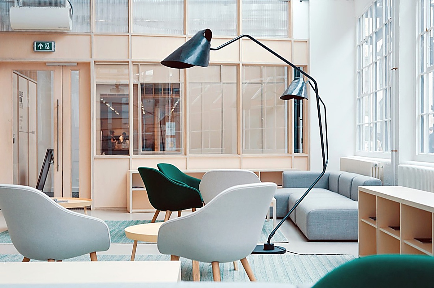 Furniture showroom display with modern seating